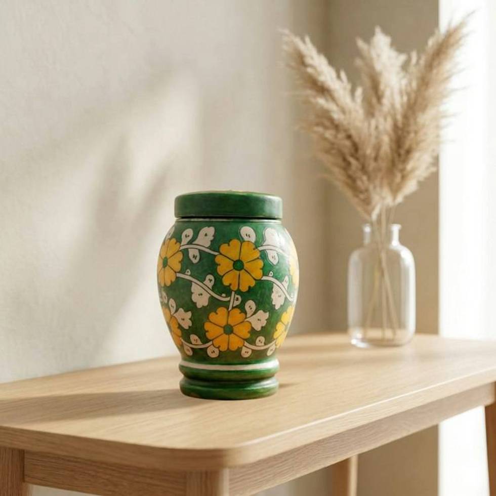 Green & Yellow Pottery Urn | Handmade Ceramic Cremation Urns for Child and Pet Ashes (1.0 & 2.0)