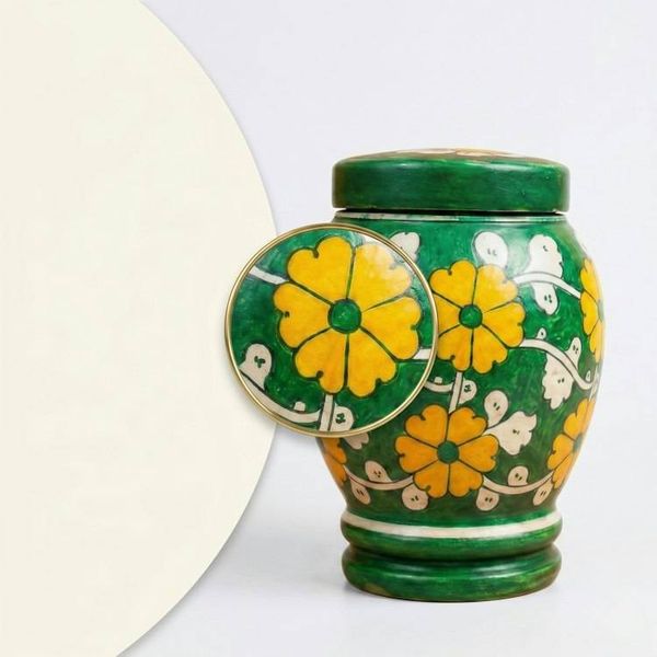 Alternate image for Green & Yellow Pottery Urn | Handmade Ceramic Cremation Urns for Child and Pet Ashes (1.0 & 2.0)
