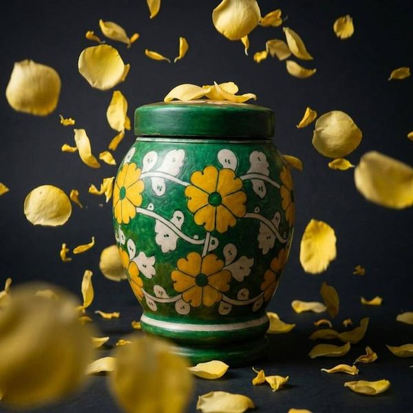 Alternate image for Green & Yellow Pottery Urn | Handmade Ceramic Cremation Urns for Child and Pet Ashes (1.0 & 2.0)