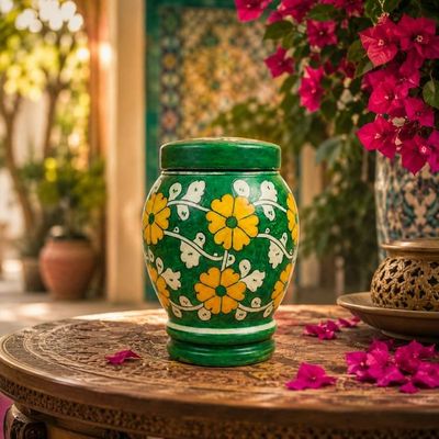 Primary image for Green & Yellow Pottery Urn | Large Ceramic Cremation Urns for Adult Ashes (3.0 & 4.0)