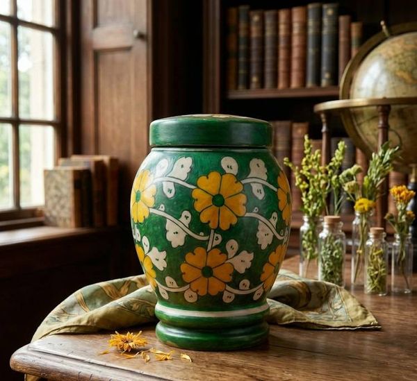 Alternate image for Green & Yellow Pottery Urn | Large Ceramic Cremation Urns for Adult Ashes (3.0 & 4.0)