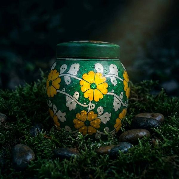 Alternate image for Green & Yellow Pottery Urn | Large Ceramic Cremation Urns for Adult Ashes (3.0 & 4.0)