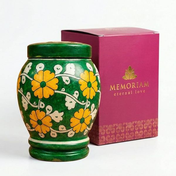 Alternate image for Green & Yellow Pottery Urn | Large Ceramic Cremation Urns for Adult Ashes (3.0 & 4.0)