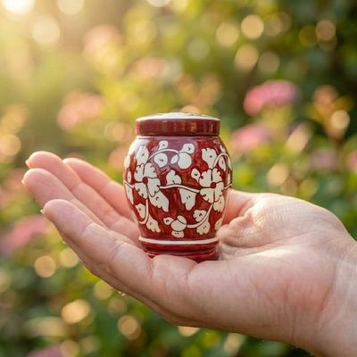 Primary image for Red & White Pottery Keepsake Urn | Handmade Ceramic Cremation Urns for Ashes