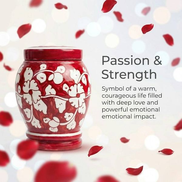 Alternate image for Red & White Pottery Keepsake Urn | Handmade Ceramic Cremation Urns for Ashes