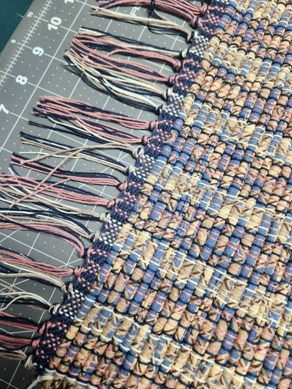 Shanghai Fret handwoven rag rug 36x21 inches