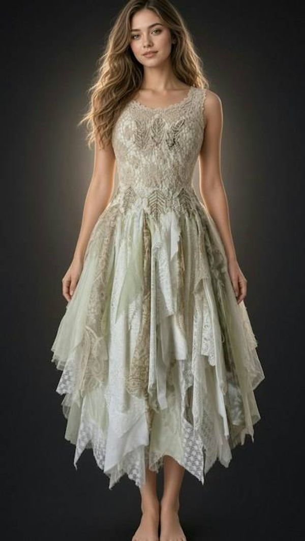 Alternate image for Ethereal Woodland Fairy Handkerchief Hem Dress with Embroidered Lace Bodice
