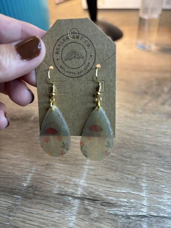 Alternate image for Handmade Forest Mushroom Polymer Clay Dangle Earrings - Nickel Free 18K Gold Plated Findings