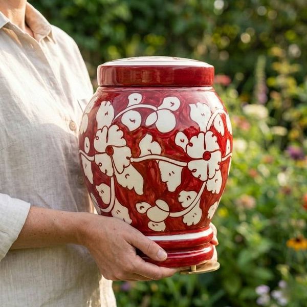 Alternate image for Red & White Pottery Urn | Large Ceramic Cremation Urns for Adult Ashes (3.0 & 4.0)