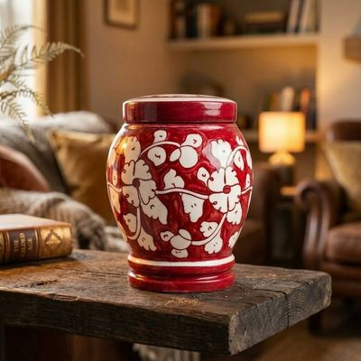 Alternate image for Red & White Pottery Urn | Large Ceramic Cremation Urns for Adult Ashes (3.0 & 4.0)