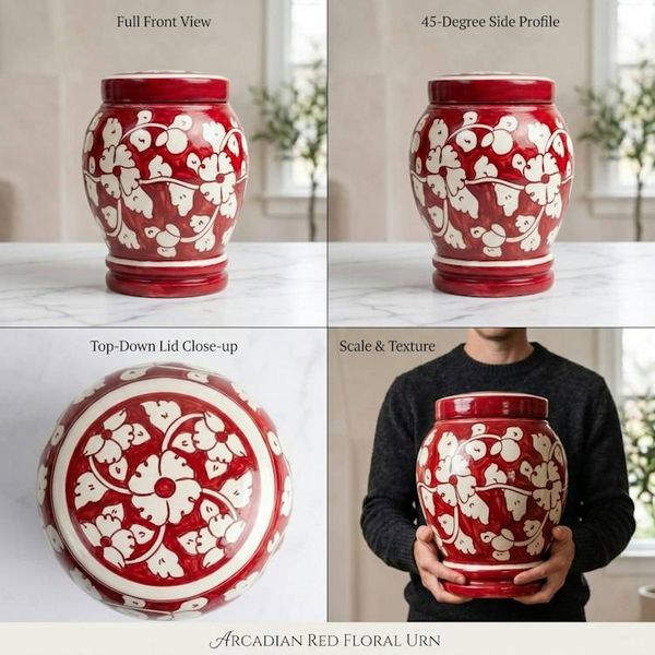 Alternate image for Red & White Pottery Urn | Large Ceramic Cremation Urns for Adult Ashes (3.0 & 4.0)