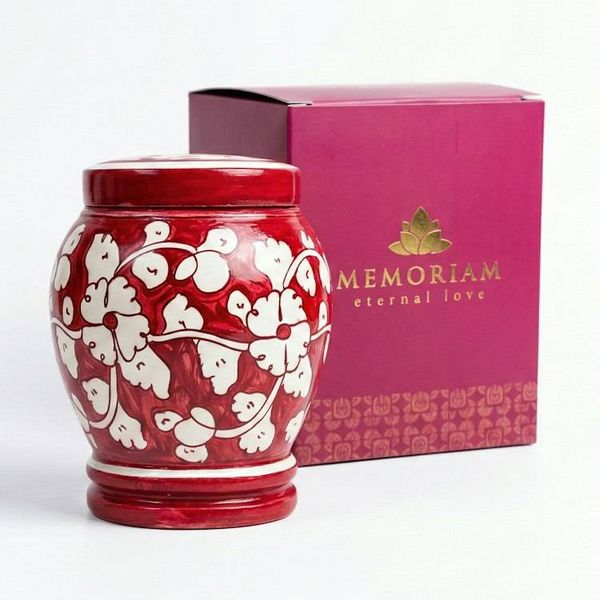 Alternate image for Red & White Pottery Urn | Large Ceramic Cremation Urns for Adult Ashes (3.0 & 4.0)