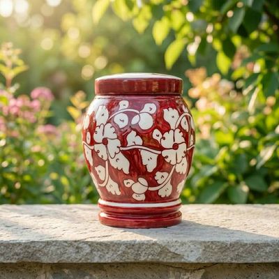 Primary image for Red and White Cremation Urn | Handcrafted Pottery Urns for Child & Pet Ashes