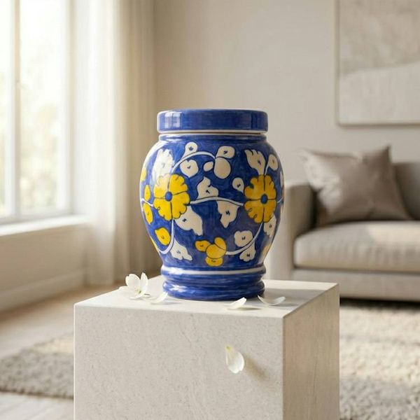 Alternate image for Blue & Yellow Pottery Urn | Handmade Ceramic Cremation Urns for Ashes — All Sizes