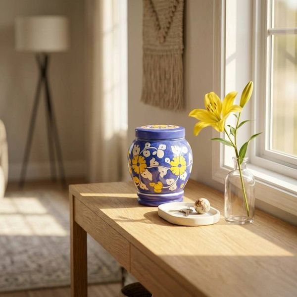 Alternate image for Blue & Yellow Pottery Urn | Handmade Ceramic Cremation Urns for Ashes — All Sizes