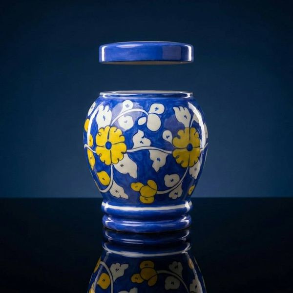 Alternate image for Blue & Yellow Pottery Urn | Handmade Ceramic Cremation Urns for Ashes — All Sizes