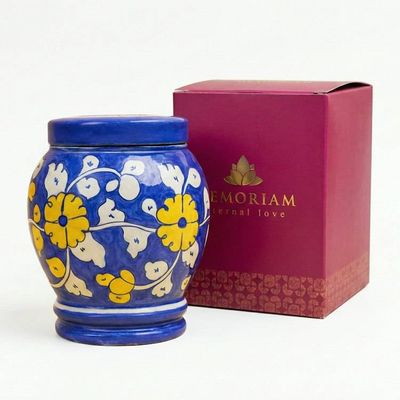 Alternate image for Blue & Yellow Pottery Urn | Handmade Ceramic Cremation Urns for Ashes — All Sizes