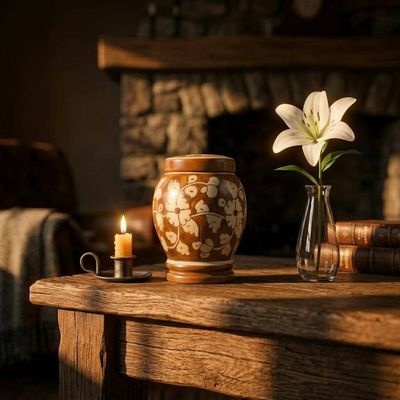 Primary image for Brown & White Pottery Urn | Handmade Ceramic Cremation Urns for Ashes — All Sizes