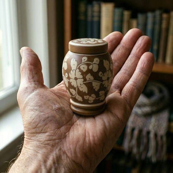 Alternate image for Brown & White Pottery Urn | Handmade Ceramic Cremation Urns for Ashes — All Sizes
