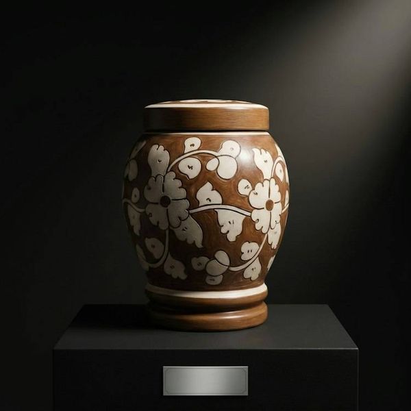 Alternate image for Brown & White Pottery Urn | Handmade Ceramic Cremation Urns for Ashes — All Sizes