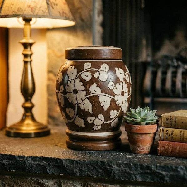 Alternate image for Brown & White Pottery Urn | Handmade Ceramic Cremation Urns for Ashes — All Sizes