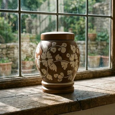 Alternate image for Brown & White Pottery Urn | Handmade Ceramic Cremation Urns for Ashes — All Sizes