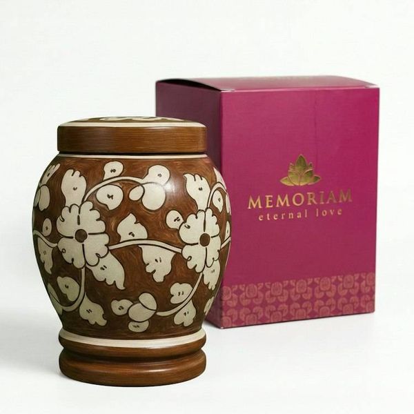 Alternate image for Brown & White Pottery Urn | Handmade Ceramic Cremation Urns for Ashes — All Sizes