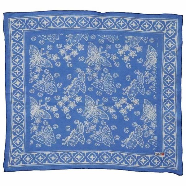 Alternate image for Hand Dyed Batik Bandana, 100% Soft Cotton, Azure Butterflies, Blue, Periwinkle