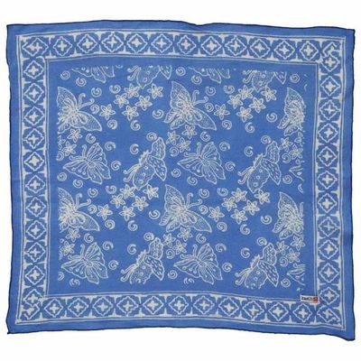 Alternate image for Hand Dyed Batik Bandana, 100% Soft Cotton, Azure Butterflies, Blue, Periwinkle
