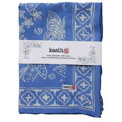 Alternate image for Hand Dyed Batik Bandana, 100% Soft Cotton, Azure Butterflies, Blue, Periwinkle