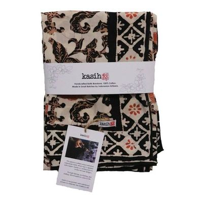 Alternate image for Hand Dyed Batik Bandana, 100% Soft Cotton, Citrus Noir, Peach Orange Black