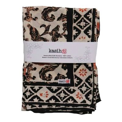 Alternate image for Hand Dyed Batik Bandana, 100% Soft Cotton, Citrus Noir, Peach Orange Black