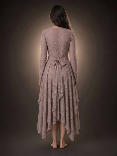 Alternate image for Handcrafted Mauve Lace Wrap Dress with Asymmetric Hem