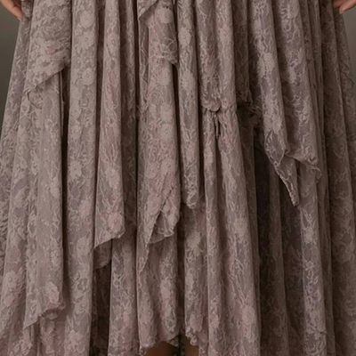 Alternate image for Handcrafted Mauve Lace Wrap Dress with Asymmetric Hem