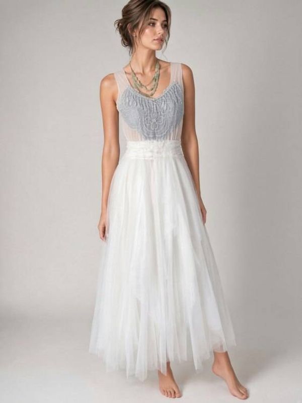 Alternate image for Ethereal Ivory and grey lace dress and robe set with embellished fringe detail