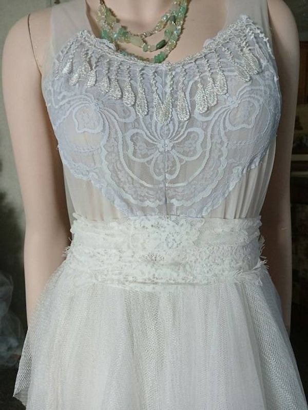 Alternate image for Ethereal Ivory and grey lace dress and robe set with embellished fringe detail