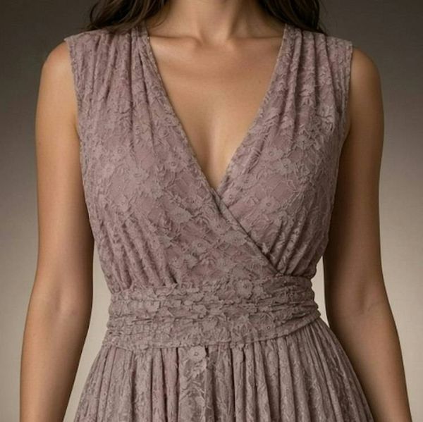 Alternate image for Handcrafted Mauve Lace Wrap Dress with Asymmetric Hem