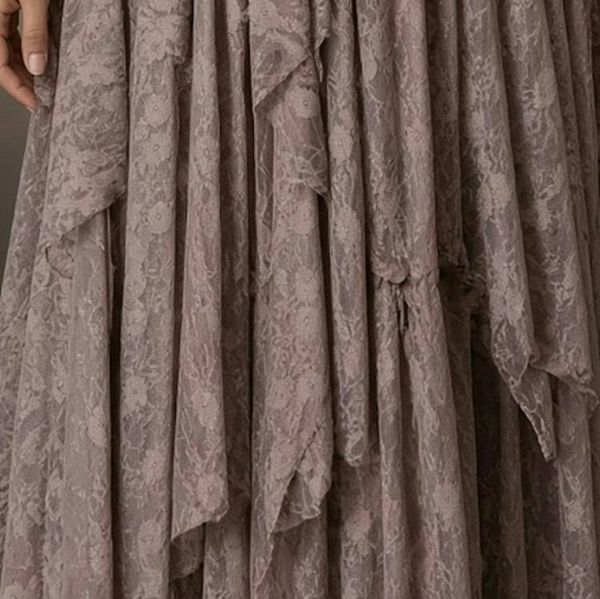 Alternate image for Handcrafted Mauve Lace Wrap Dress with Asymmetric Hem