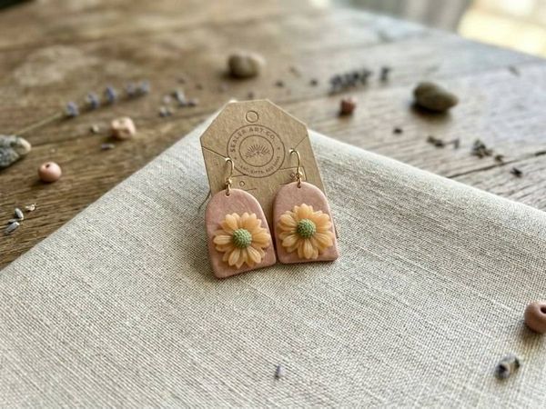 Alternate image for Handmade Sunflower Polymer Clay Arch Floral Dangle Earrings