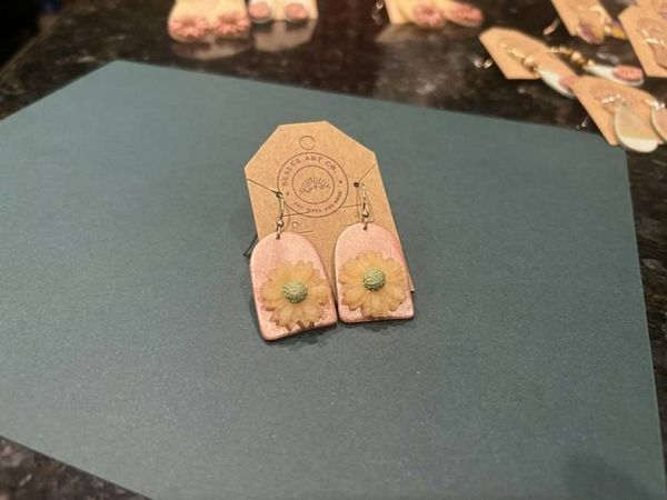 Alternate image for Handmade Sunflower Polymer Clay Arch Floral Dangle Earrings