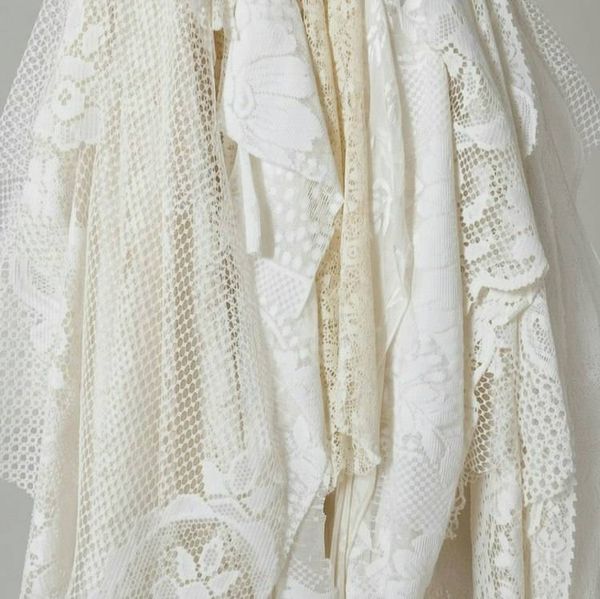 Alternate image for Handcrafted lace dress with tie-up back, vintage decor and asymmetric hem