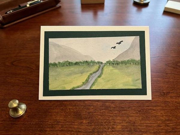 Alternate image for Original Hand Painted Landscape Watercolor Card 4x6 Blank Greeting Country River & Mountain Scene