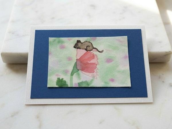 Alternate image for Handmade Watercolor Mouse Greeting Card - Original Painting on 100% Cotton Paper with Envelope and Stamp - Blank 4x6 All-Occasion Card