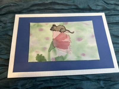 Alternate image for Handmade Watercolor Mouse Greeting Card - Original Painting on 100% Cotton Paper with Envelope and Stamp - Blank 4x6 All-Occasion Card