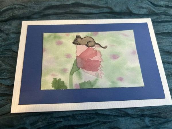 Alternate image for Handmade Watercolor Mouse Greeting Card - Original Painting on 100% Cotton Paper with Envelope and Stamp - Blank 4x6 All-Occasion Card