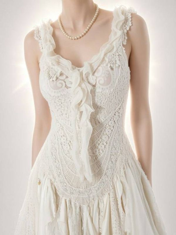 Alternate image for Handcrafted vintage-Inspired ivory Lace asymmetrical dress with dramatic back detail