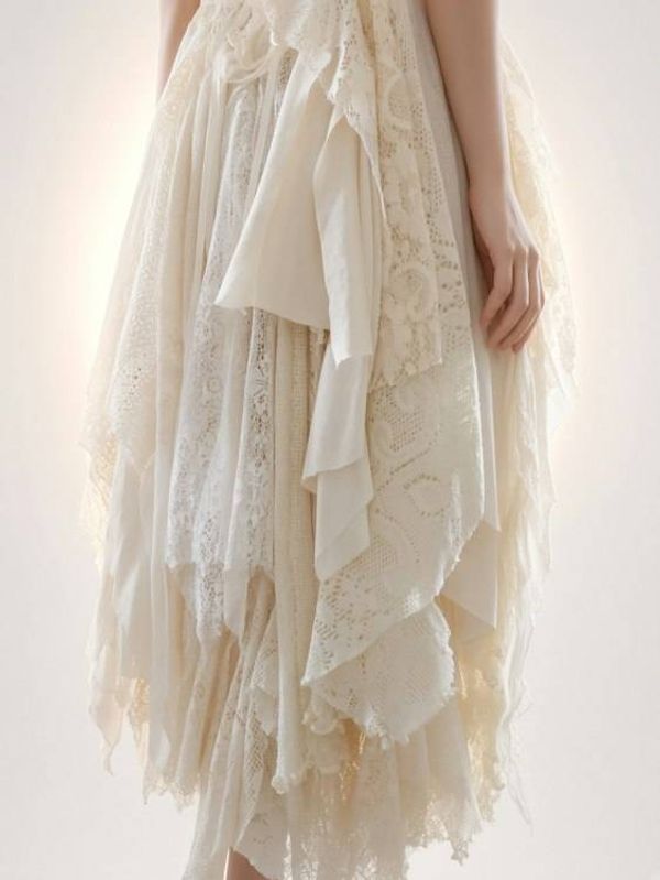 Alternate image for Handcrafted vintage-Inspired ivory Lace asymmetrical dress with dramatic back detail