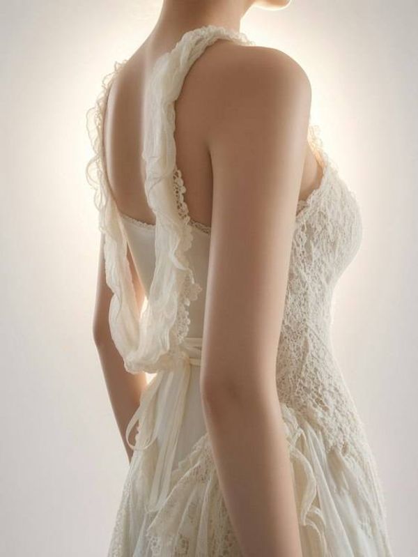 Alternate image for Handcrafted vintage-Inspired ivory Lace asymmetrical dress with dramatic back detail