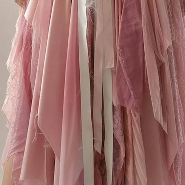 Alternate image for Handcrafted ethereal pink and lavender lace and fairy dress with handkerchief hem