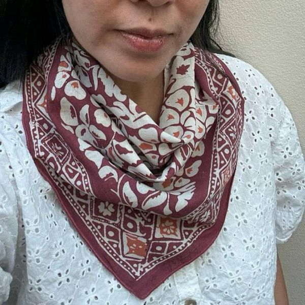 Alternate image for Hand Dyed Batik Bandana, Plum Haze, Floral, Purple, Scarf, 100% Cotton